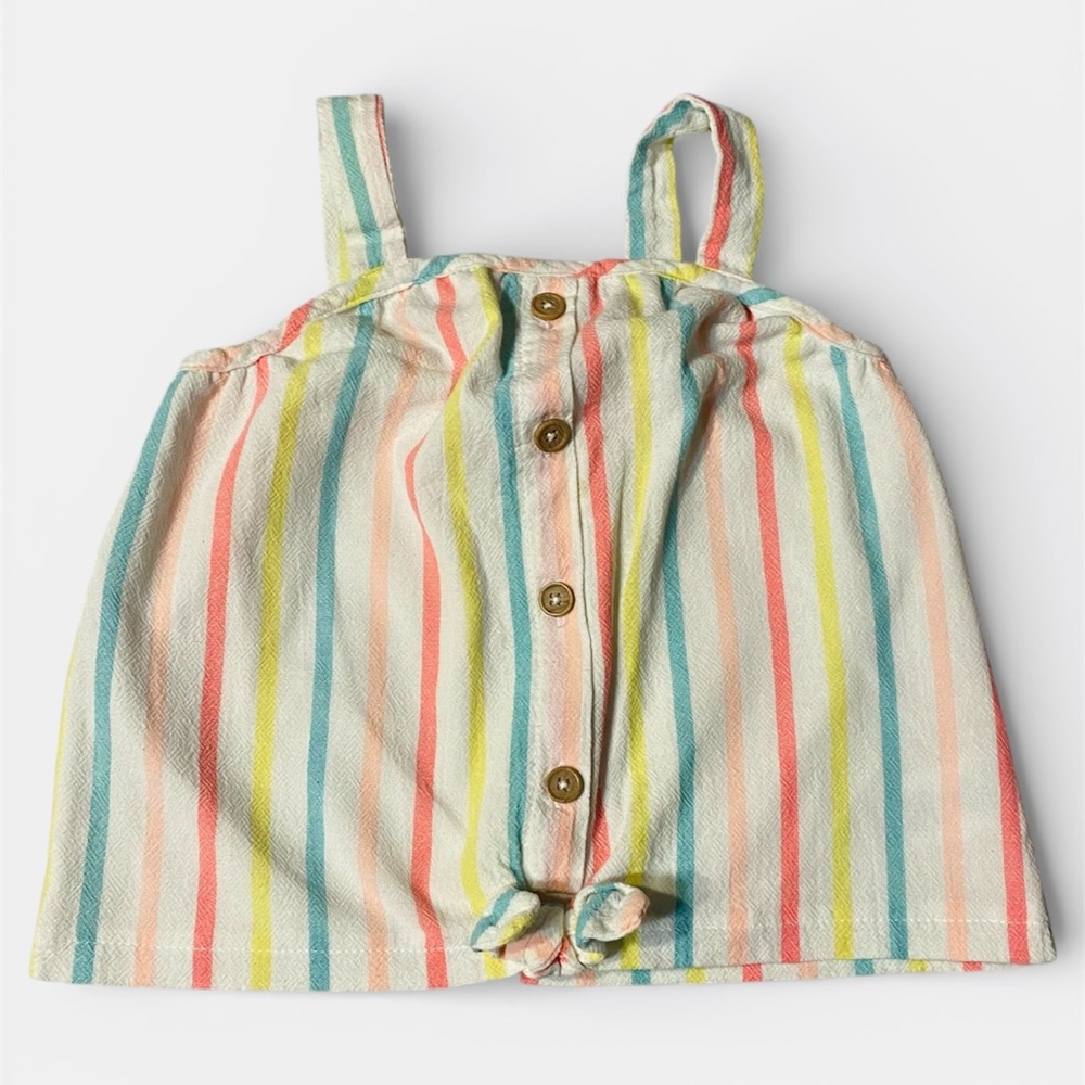 ISAAC MIZRAHI Girls Candy Colorful Sleeveless Striped Button Tank Top Size XS 4